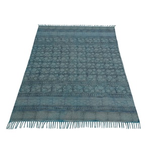 พรมทอมืออินเดียขนาดใหญ่,พรมปูพื้นผ้าฝ้ายย้อมสีผัก5X8ฟุตพิมพ์ลายโบฮีเมียนบล็อกมือ Dhurrie - Product Image 1