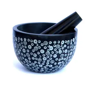 Made in India Herb and Spice Tools Hand Made Eco -Friendly Natural Stone Soapstone Hand Crafted Hand Carved Mortar and Pestle