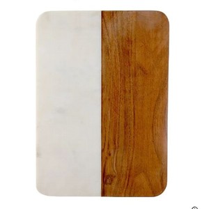 Tabla de cortar de mármol blanco y madera natural 12x8x0,3 pulgadas accesorios de cocina utensilios estilo americano - Product Image 1