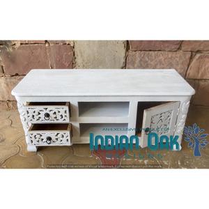 Meuble TV suspendu en bois sculpté, armoire de salon, design rustique - Product Image 3