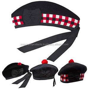 2025 Nueva fábrica escocesa Glengarry Logo sombreros 100% pura lana en cubitos rojo y blanco Glengarry sombrero - Product Image 6