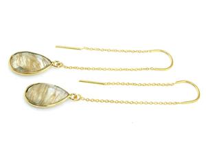 ต่างหูสายยาวทำจากทองเหลืองชุบทอง24K ที่นำไปห้อยเป็นรูไทล์สีทองธรรมชาติสำหรับงานแต่งงานและของขวัญ - Product Image 4