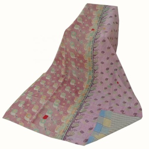 Edredón Kantha Vintage de la mejor calidad, diseño de retazos cosido a mano, manta de Color suave para Hotel o Hogar, colección al por mayor - Product Image 1