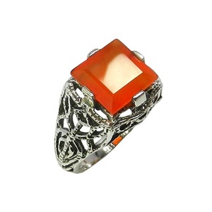 Anillo con forma de cojín de Plata de Ley 925 pura con piedra preciosa cornalina, joyería de plata de lujo, proveedor de anillos Eternity Vermeil - Product Image 1