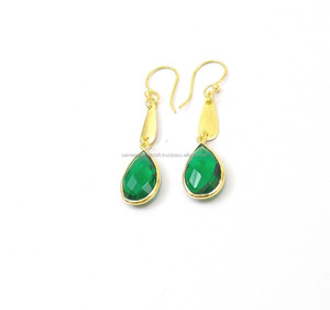 Green <b>Quartz</b> Gemstone 18K Gold Plated Sterling Silver Handmade Pear Shape Faceted Cut Hoop <b>Earrings</b> for Women-Wedding Party Gift - Product Image 3