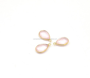 Hallazgos de cuarzo rosa Forma de pera Chapado en oro Natural Multi Piedra preciosa Fabricación de joyas Conector de bisel hecho a mano de fianza única - Product Image 3