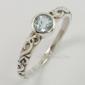 Anillo de piedras preciosas de corte facetado redondo de Topacio Azul Natural, anillo de joyería hecho a mano de Plata de Ley 925 pura, joyería fina de Faishonable - Product Image 1