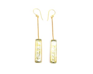 Golden Rutile Rectangle Shape Classic <b>Hoop</b> <b>Earring</b> Set 925 <b>Sterling</b> <b>Silver</b> Jewelry Drop Hanging Gold Plated for Wedding Party - Product Image 2