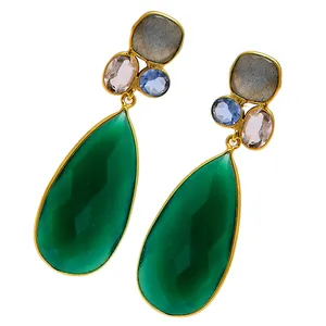 Labradorite Quartz with <b>Onyx</b> Gemstone <b>Earring</b> 925 Solid Sterling Silver Handmade Design Jewelry Wholesale Manufacturer BY CDP - Product Image 1