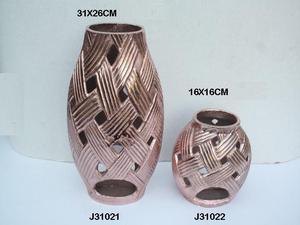 Florero de aluminio fundido de Venta caliente Estilo de tejido de bambú en acabado de cobre Florero de mesa moderno Jarrones decorativos de metal - Product Image 4
