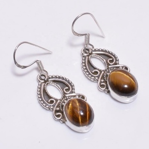 925 <b>Sterling</b> <b>Silver</b> Gemstone Jewelry, Natural Tiger Eye Gemstone Earring Jewelry, Custom <b>Silver</b> Jewelry Supplier, Fine Jewelry - Product Image 1