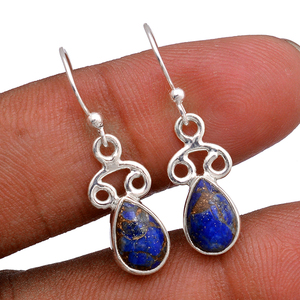 Blue Lapis Gemstone 925 <b>Sterling</b> <b>Silver</b> Ear <b>Wire</b> Earrings Classic Pear Cut Fashionable Earring for Wedding, Engagement, Gift. - Product Image 2