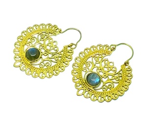 À la mode en laiton cerceau pierre boucle d'oreille finition Labradorite naturelle beau Look à la mode Designer hauts boucles d'oreilles faites à la main - Product Image 3