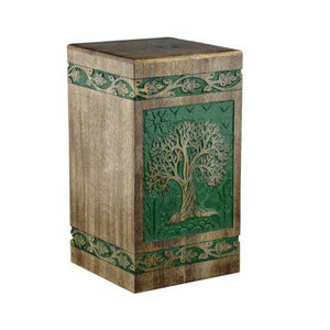 Caja de ataúd de madera grabada con Árbol Verde de estilo americano/europeo, urnas de cremación para cenizas funerarias para adultos, almacenamiento conmemorativo - Product Image 4