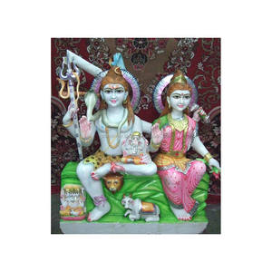 Hermosa estatua sentada Shiva Parvati de mármol blanco hecha a mano, acabado fino para adorar, decoración del hogar y el templo, venta al por mayor - Product Image 1