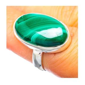 Ovale rond poire carré fantaisie rectangle pierre précieuse naturelle cabochon 925 bague en argent sterling malachite - Product Image 5