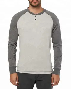 Grand dad neck kaus ketat lengan panjang dua warna untuk pria, T-Shirt kerah Henley lengan panjang trendi bergaya jalanan