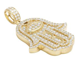 Pendentif Main de Hamsa serti de diamants glacés 4,0 Ct Or jaune 14 carats pour homme, bijoux Hip Hop personnalisés - Product Image 2