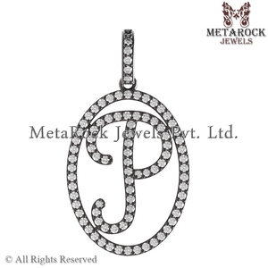 14k Or Initial P Pave Set Diamants Designer Mode Charme Pendentif 925 Bijoux En Argent - Product Image 5