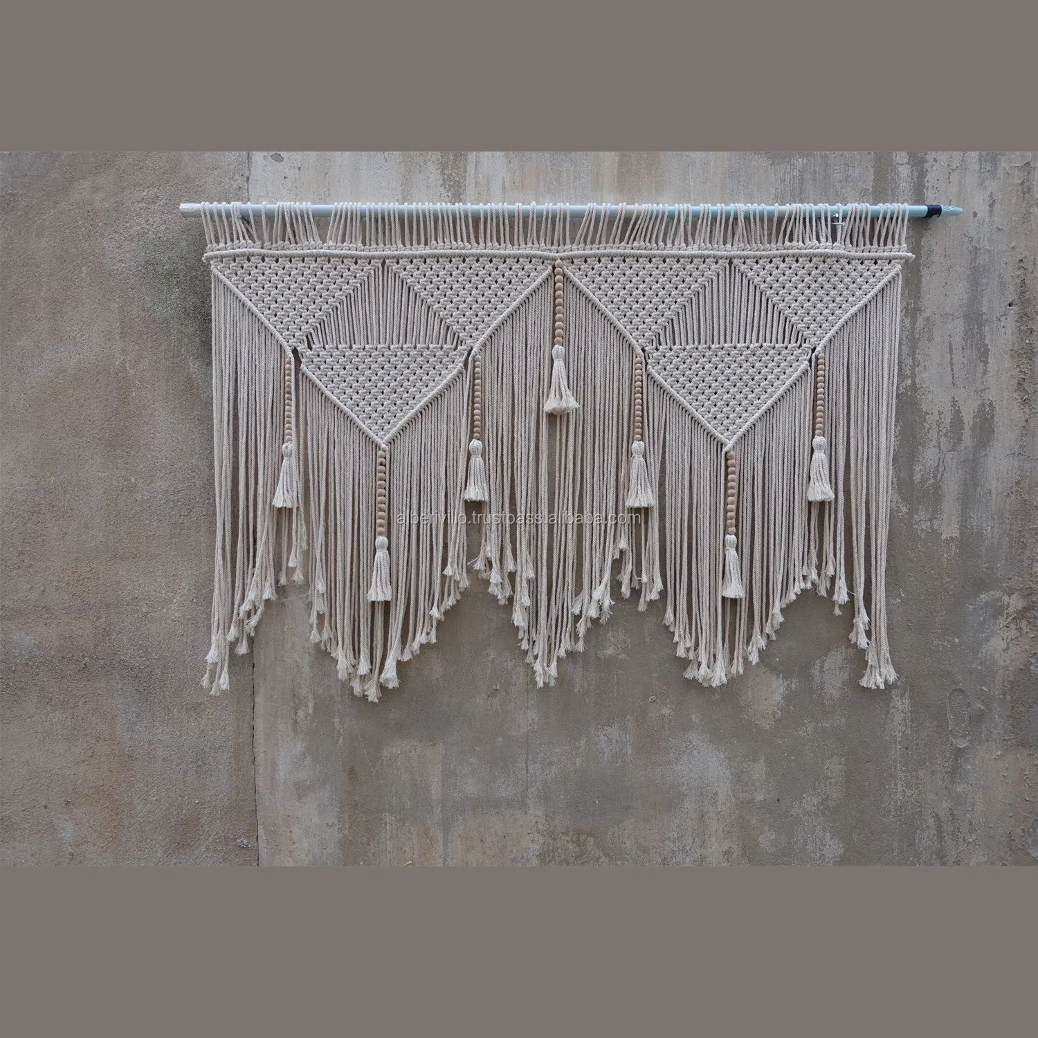 Beaded With Tassel White Colour Cotton Macrame Curtains Room Divider Boho Curtain Macrame Wall Curtains Hanging