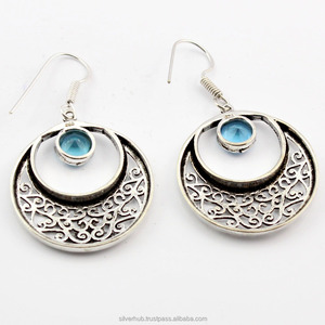Boucles d'oreilles en argent sterling avec topaze bleu ciel faites à la main, pierre de naissance de décembre, bijoux élégants, cadeau pour femmes, design bohème - Product Image 5