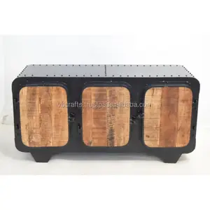 Buffet de luxe de style industriel porte en bois rivetée fer antique métal couleur personnalisée meubles de maison pour chambre salon - Product Image 1
