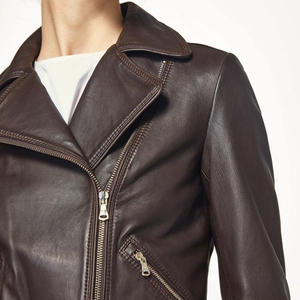 Chaqueta de motorista de cuero marrón auténtico para mujer, moda Original, 2022 - Product Image 2