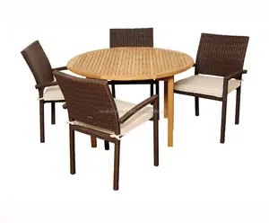 Açık bahçe setleri reçine hasır Rattan veranda tik ahşap kapı yemek sandalyeleri ve masalar mobilya