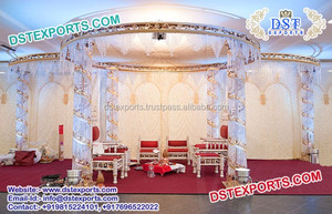 Boda India Bollywood Mandap Set Nuevo estilo Boda Mandap Fibra india tradicional Boda redonda dorada Mandaps Silla EE. UU. - Product Image 3