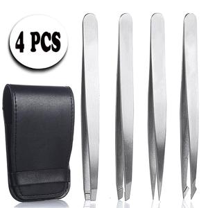 Juego de pinzas profesionales para pestañas de acero inoxidable de 4 piezas más vendidas, pinzas de depilación encarnadas duraderas y fuertes, puntas duraderas - Product Image 2
