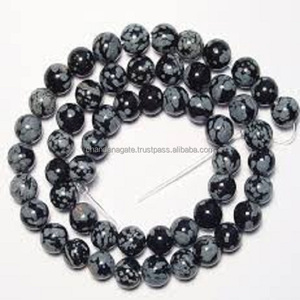 Perles de pierre flocon de neige perle d'obsidienne bijoux en pierre lâche pierre précieuse lisse guérison collier en cristal perle cristal naturel grossiste - Product Image 1