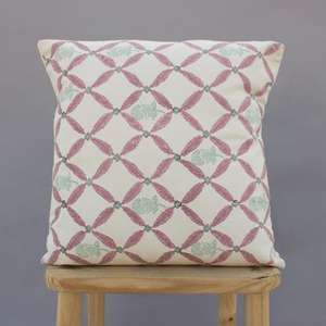 <b>Pink</b> Floral Hand Block Print Cotton Linen Decorative Boho 45X 45 CM Square Cushion Cover - Product Image 2