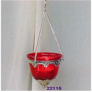 Photophore suspendue en verre rouge et argent en relief - Product Image 2