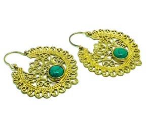 อินเดียขายส่งที่ทำด้วยมือทองเหลืองสำหรับผู้หญิงต่างหูสีฟ้าครามหินต่างหูห่วง - Product Image 2