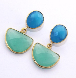 Boucles d'oreilles calcédoine Amazonite naturelle, 50 pièces, plaqué or 24k, bijoux en gros - Product Image 2