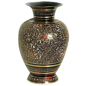 Vase à fleurs antique en laiton Kalamkari - Product Image 1