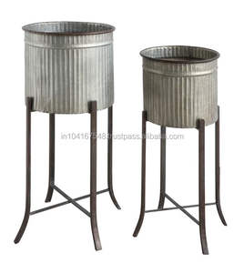 Galvanized Iron Bohemian Planter with Stand Rust-Resistant Home <b>Garden</b> & <b>Floor</b> Pot - Product Image 1