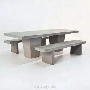 Conjunto de mesa de jantar de concreto de fibra de cimento leve, mobília de jardim ao ar livre