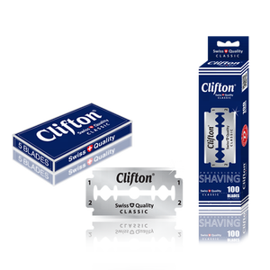 Cuchillas de Afeitar de Doble Filo de Acero Inoxidable para Hombre CLIFTON CLASSIC DURABLADE, Cuchillas de Afeitar Desechables de Calidad Suiza para Barberos - Product Image 1