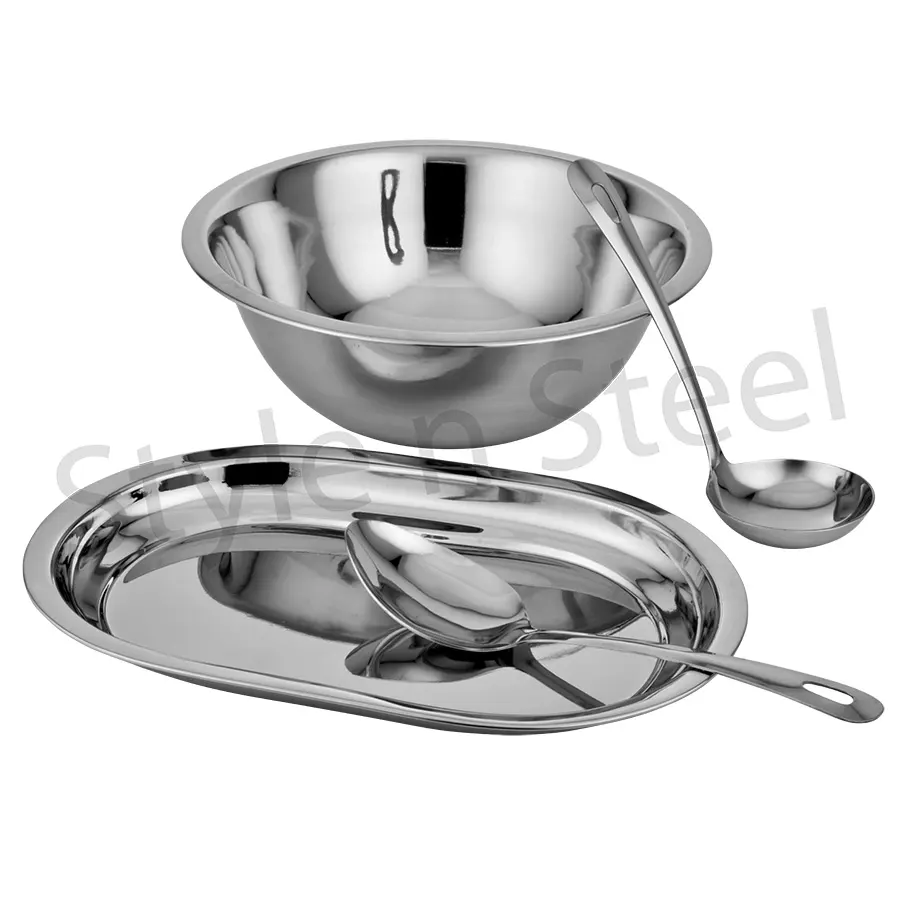 Factory Supplier Dinner Table Set Soup Rice Salad Mixing Serving Bowl Rice & Bean Set Stainless Steel Set Rice