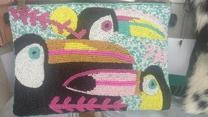 Sac à main de soirée écologique de créateur, mélange de perles et de tissus tissés à la main, couleurs mélangées, 30x20 cm - Product Image 2