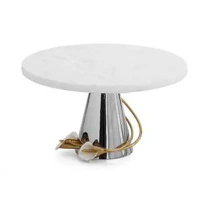 Marble Cake Stand with Metal Silver Base Wedding Party Home Decoration