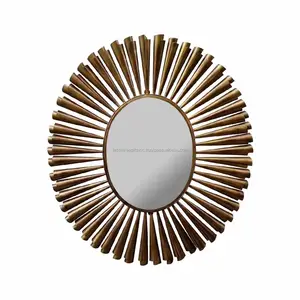 Metal Wall Mounting Mirror With Gold Powder Coating Finishing Cones Design Round Shape Best Quality For Home Decoration
