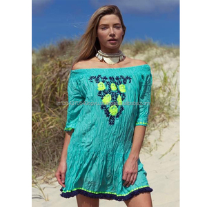 Vestido Corto Mexicano de Algodón para Mujer, Túnica Bordada de Aari, Diseño de Venta Caliente este Verano 100% - Product Image 1