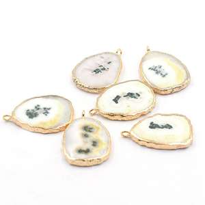 Solar Quartz 28 to 30 MM Brass Pendant Pear Shape Gold Plated with Bail For <b>Jewellery</b> Making - Product Image 2