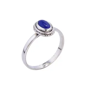 批发女士日用戒指蓝石男女通用设计925纯银戒指饰品青金石饰品