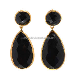 ต่างหูพลอย925สีดำโอนิกซ์ทำด้วยมือเครื่องประดับเงิน - Product Image 1