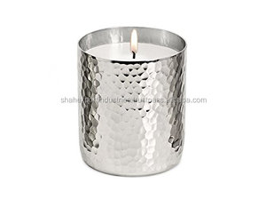Silver <b>Hammered</b> Scented Votive Candle <b>Holder</b> Metal Candle Jar Premium Quality for Home And Wedding Lighting Decor - Product Image 2