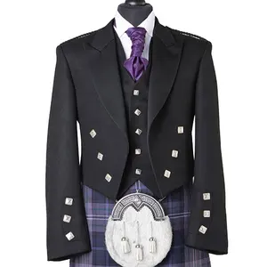 Jaqueta príncipe, com colete de cinco botões, é uma roupa tradicional para usar formal e eventos vip, feito sob encomenda kilts Jaqueta