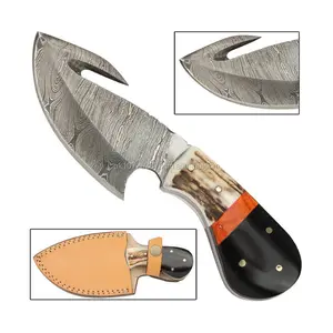 Custom Size Premium Kwaliteit Handgemaakte Damascus Stalen Jachtmes Comfortabel Handvat Skinner Mes Met Lederen Schede